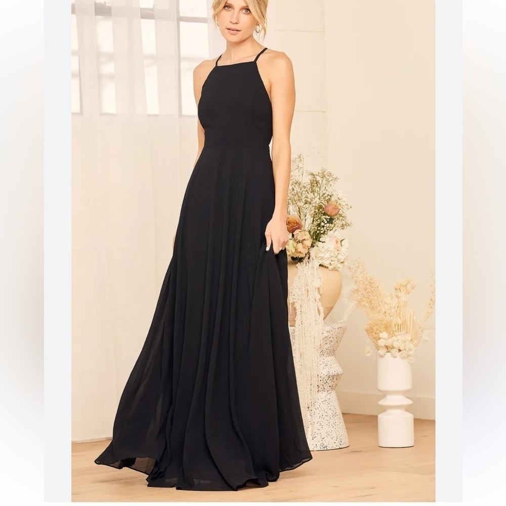 Lulu’s black maxi formal fit and flare dress